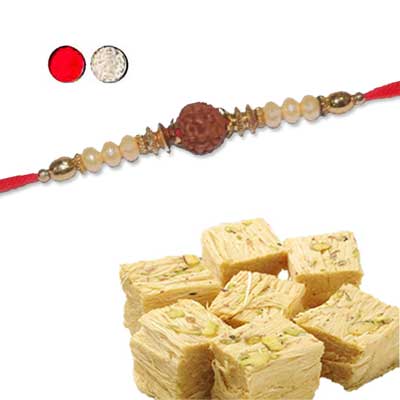 "Rudraksha Rakhi - FR- 8510 A (Single Rakhi), 500gms of Haldiram Soanpapdi - Click here to View more details about this Product